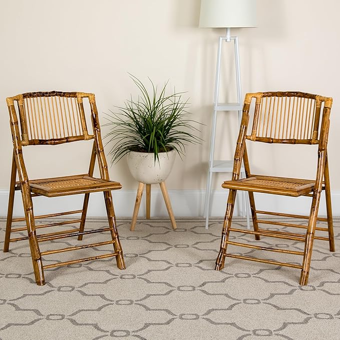 Flash Furniture Folding Bohemian Bamboo Chairs with Curved Backs, Modern Bamboo Folding Dining Chairs, 300 lb. Static Weight Capacity, Set of 4