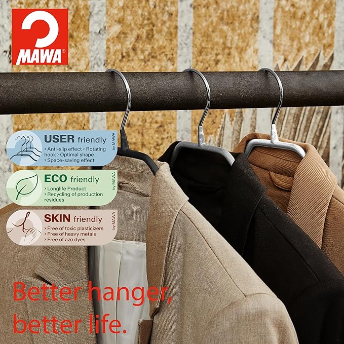 Mawa by Reston Lloyd BodyForm Series Non-Slip Space-Saving Clothes Hanger for Jackets, Suits & Coats, 16-1/2", Style 42/L, Set of 5, Red