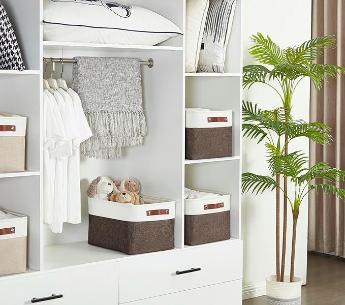 DECOMOMO Storage Bins, Extra Large Fabric Storage Baskets for Shelves, Decorative Linen Closet Organizer, 15.8 x 12.5 x 10 inches (Brown & White, 3 Pack)