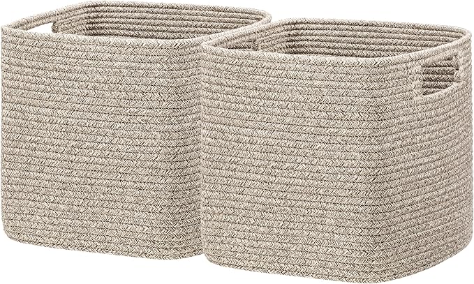 UBBCARE Storage Cubes 11 Inch, Cotton Rope Woven Baskets for Organizing, Cube Storage Bin for Baby Nursery, 2-Pack Square Toy Storage Baskets for Shleves Organizer, Closet, Kidsroom, All Browm
