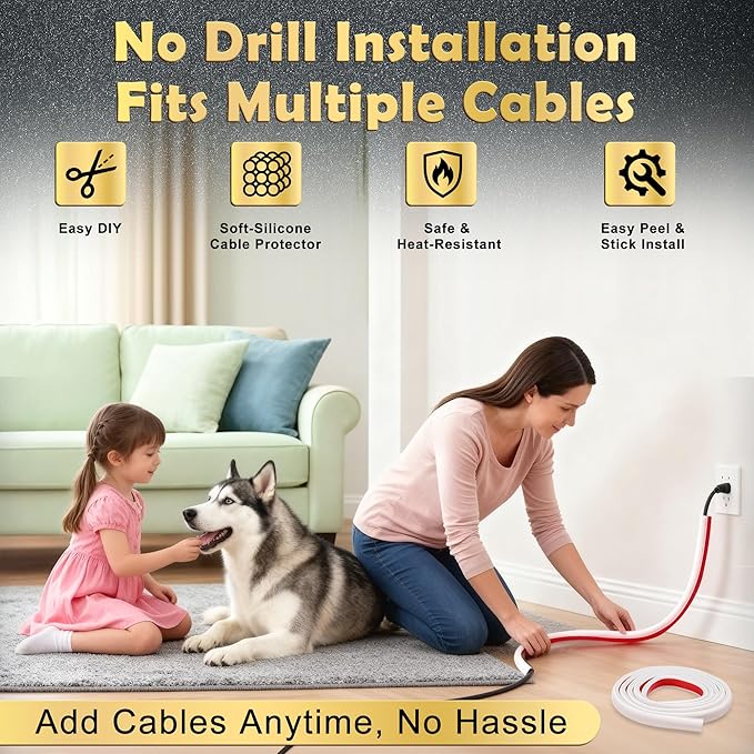 78in Cord Hider for Wall, Hide TV Wires, Self-Adhesive Silicone Cord Covers for Wires on Wall, White Cable Raceway Kit, Paintable Cable Hider Flush to Wall Design in Home Office, 0.7" W x 0.4" H