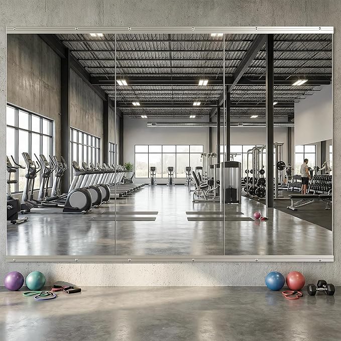 Home Gym Mirror, 48" x 25"-3PCS, Large Full Length Mirror Wall Mounted for Yoga, Frameless Tempered Glass for Home Gym, Dance Studio, Living Room, Bathroom