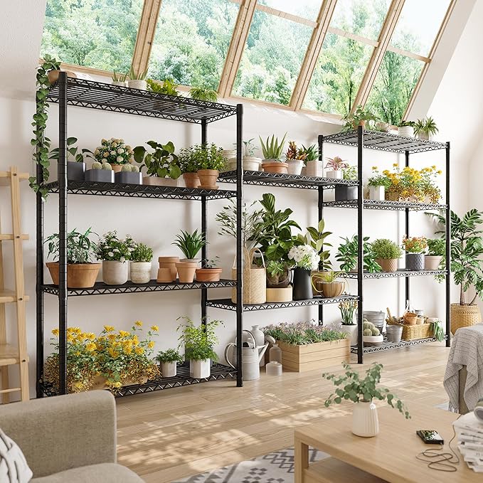 REIBII 72''H Metal shelving 5 Tire Storage Shelves for Garage Shelving Adjustable Wire Shelving Rack Heavy Duty Shelving Unit for Kitchen, Pantry, Laundry Room, Garage, Commercial, 72''H X36''W X14''D