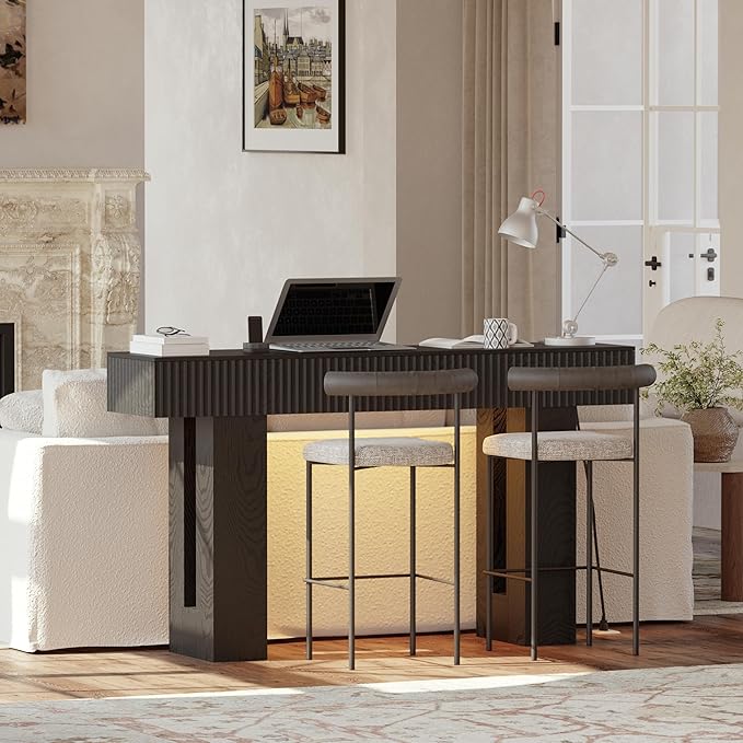 60-Inch Long Entryway Table with Built-in Power Outlet and App & Button-Controlled RGB Light, Thick Wood Farmhouse Console Table for Behind Sofa, Narrow Hallway, Living Room, Foyer, Entrance, Black