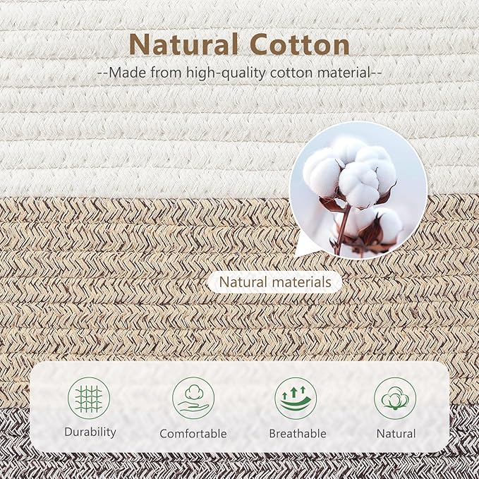 ECDYQXVU Cotton Rope Basket, Storage Baskets with Handle, 15x10x9 Inch Woven Basket for Shelves, Laundry, Towels, Clothes, Books, (Gradient Brown 2 Pack)