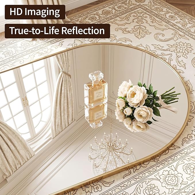 MISSDAY Large Arched Full Length Mirror, 71"x28" Oversized Full Body Mirror with Stand, Floor Mirror Long Free Standing, Leaning or Hanging, Frame Wall-Mounted Mirrors Wall Mirrors for Bedroom, Gold