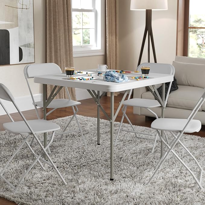 Flash Furniture Square Plastic Folding Event Tables, Set of 12, Granite White