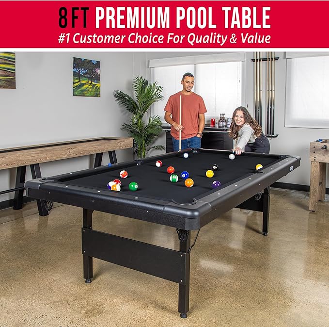 GoSports 6, 7, or 8 ft Billiards Tables - No Assembly, Choose Your Color - Portable Pool Table Includes Full Set of Balls, 2 Cue Sticks, Chalk and Felt Brush