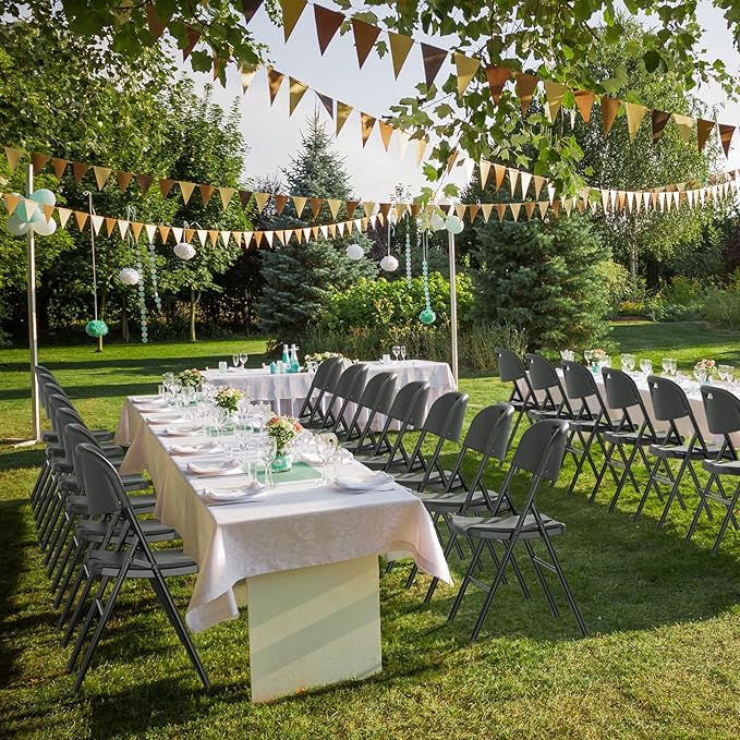 VINGLI Folding Chairs, Heavy Duty Foldable Chair Portable HDPE Plastic Seat with Steel Frame for Indoor Outdoor Dinning Party Wedding School Use, Black, 2 Pack