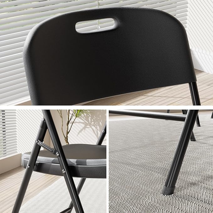 VECELO 5-Piece Folding Card Table Square and Chair Set with Collapsible Legs & Vinyl Upholstery,Portable for Indoor & Outdoor, Black & Dark Grey
