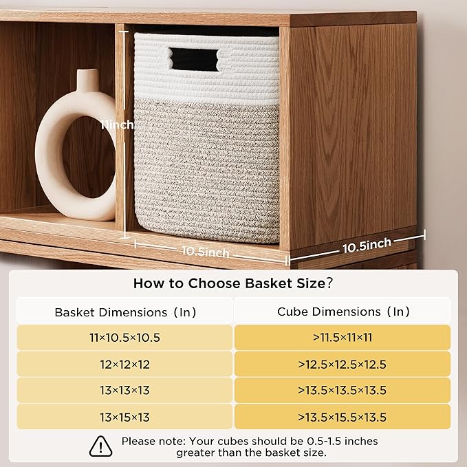 UBBCARE Set of 4 Storage Cubes-11 X 10.5 X 10.5 In, Cotton Rope Basket for Shelves, Toys, Book, Cube Storage Bin with Handles, Woven Storage Basket for Organizing, White/Brown