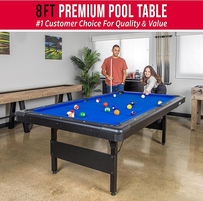 GoSports 6, 7, or 8 ft Billiards Tables - No Assembly, Choose Your Color - Portable Pool Table Includes Full Set of Balls, 2 Cue Sticks, Chalk and Felt Brush