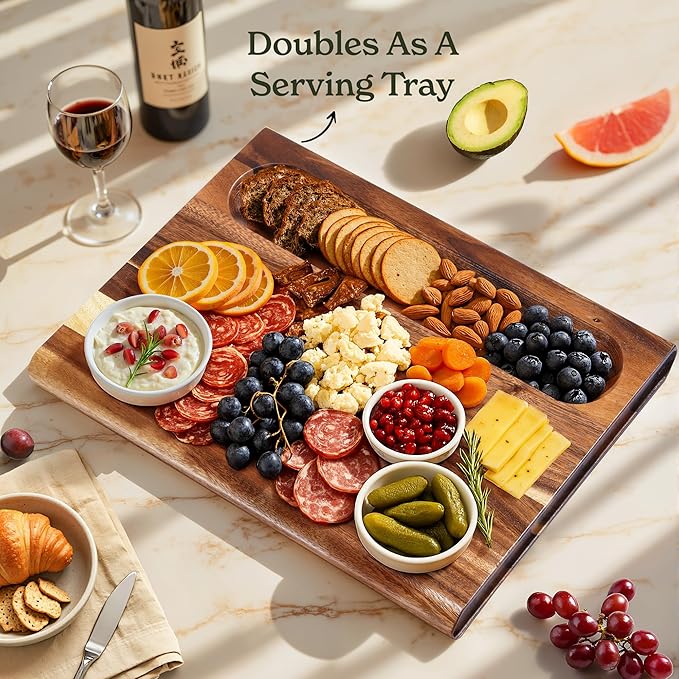 Smirly Reversible 17" Large Walnut Cutting Board for Kitchen - 1.2"Th Heavy Duty Real Wood Cutting Board with Deep Juice Groove - Reversible Wooden Cutting Board for Multiple Uses - Only 1 Piece