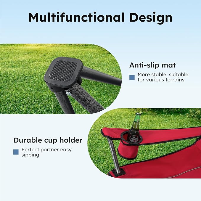 ALPHA CAMP Camping Chairs 350LBS Capacity, Heavy Duty Folding Chair with 4-Can Cooler Bag, Portable Outdoor Chair with Cup Holder for Adults, Collapsible for Tailgating, Beach, Fishing