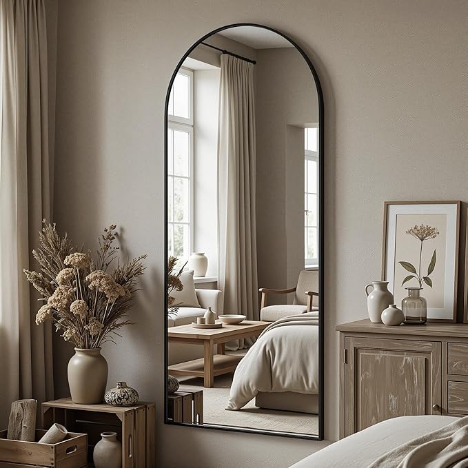 Antok Full Length Over-the-Door Hanging Mirror - Freestanding Wall Mount Leaning Body Mirror for Bedroom Living Room Entryway, 58" L x 20" W, Black