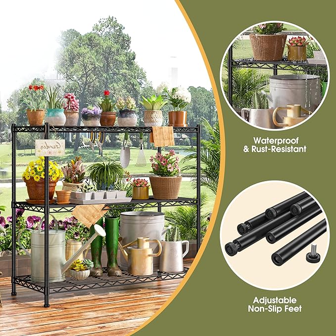 DurayLoly 35.6" W Storage Shelves, 3 Tier Adjustable Metal Shelving Unit Heavy Duty Steel Wire Rack for Kitchen,Laundry,Pantry,Office,Garage, Closet,Black(35.6" Wx14 Dx35.6 H)