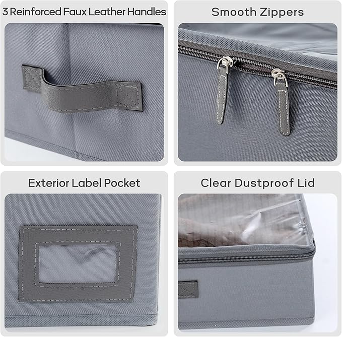 4-Inch Under Bed Storage Containers (2-Pack) | Sturdy Sidewalls | Clear Cover & Label Holder | Foldable Fabric Closet Bin Organizer | Stores Clothing/Blankets/Sweaters/Sheets