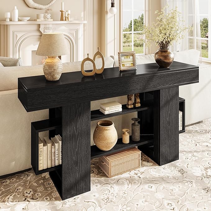 Einhomn 63 Inches Entryway Table, Wooden Console Table with Storage, Narrow Sofa Table Behind Couch, Modern Long Entry Hallway Tables for Entrance, Foyer, Living Room, Black