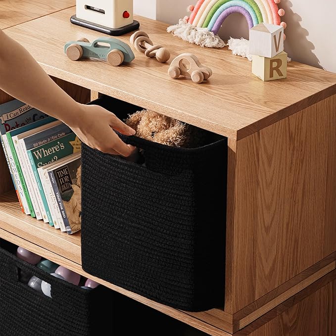 UBBCARE Set of 4 Storage Bins - 11 X 10.5 X 10.5 in, Cotton Rope Bins for Shelves, Toys, Books, Cube Storage with Handles, Woven Black Basket for Organizing
