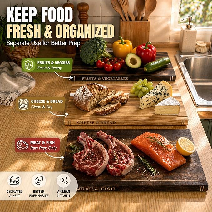 Acacia Wood Book Cutting Board Set with Stand, Wooden Cutting Boards That Look Like Books for Hands-Free Recipe Viewing, Beginner Cooking, Breakfast Prep, Family Meals & Housewarming Gift