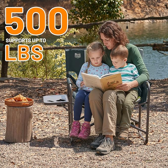Timber Ridge XXL Director’s Chair – Heavy Duty Folding Camping Chair for Adults, 500lb Capacity, Extra Wide Padded Seat for Camping, Sports, Lawn, Courtyard, and Outdoor Use, Grey
