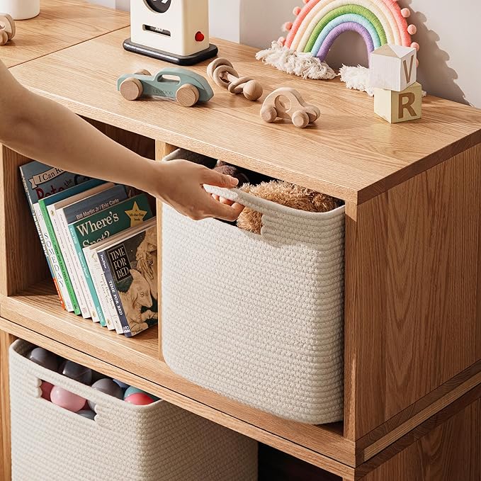 UBBCARE Storage Cubes 11 Inch, Cotton Rope Woven Baskets for Organizing, Cube Storage Bin for Baby Nursery, 2-Pack Square Toy Storage Baskets for Shleves Organizer, Closet, Kidsroom, Beige