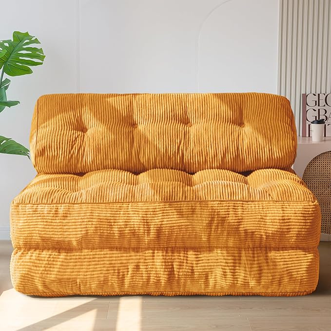 MAXYOYO Folding Sofa Bed, Convertible Chair with Pillow Foldable Couch with Back Support, Portable Fold Out Chair Bed Comfy Floor Sofa Lounge for Living Room Bedroom, Orange Double