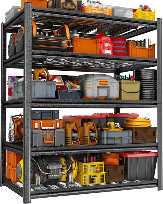 48"W Garage Shelving 3000Lbs Storage Shelves Heavy Duty 5 Tier Adjustable Metal Shelving Unit Garage Storage Wire Shelves for Basement, Warehouse, Commercial 47.2" W × 15.7" D × 72" H , Black