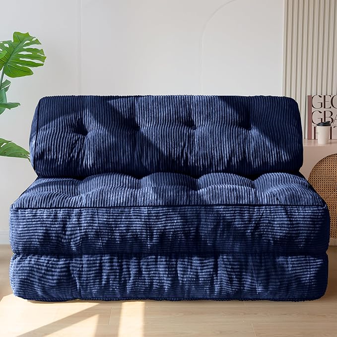 MAXYOYO Folding Sofa Bed, Convertible Chair with Pillow Foldable Couch with Back Support, Portable Fold Out Chair Bed Comfy Floor Sofa Lounge for Living Room Bedroom, Navy Double