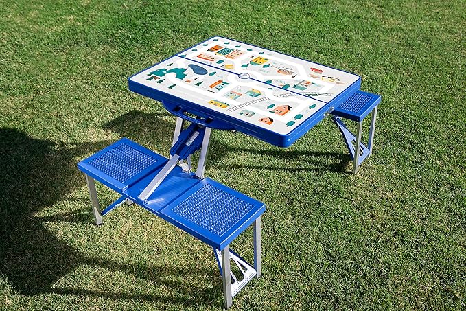Picnic TIME Portable Folding Picnic Table with Seats for 4, Collapsible Aluminum Table with Benches & Umbrella Hole, Lightweight Foldable Table for Camping, Travel, Backyard, Tailgating | with Umbrella Hole