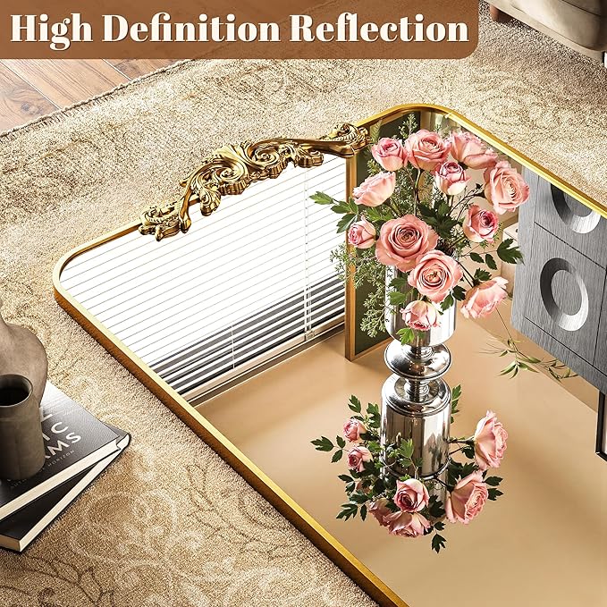 Vintage Full Length Mirror, 71"x32" Floor Mirror with Carved, Full Body Mirrors for Home Decor, Standing/Hanging Large Wall Mirrors for Bedroom/Living Room/Entryway, Gold, Retro Style