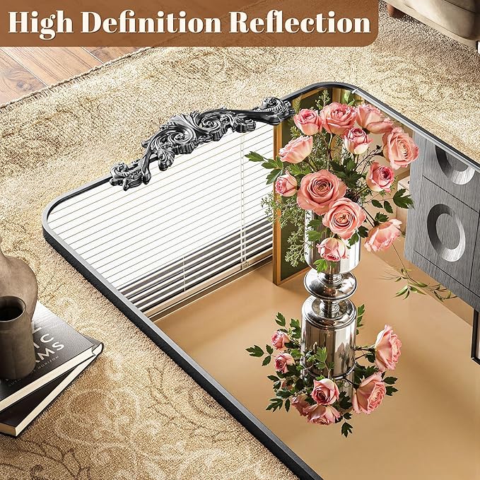 Vintage Full Length Mirror, 81"x41" Floor Mirror with Carved, Full Body Mirrors for Home Decor, Standing/Hanging Large Wall Mirrors for Bedroom/Living Room/Entryway, Black, Retro Style
