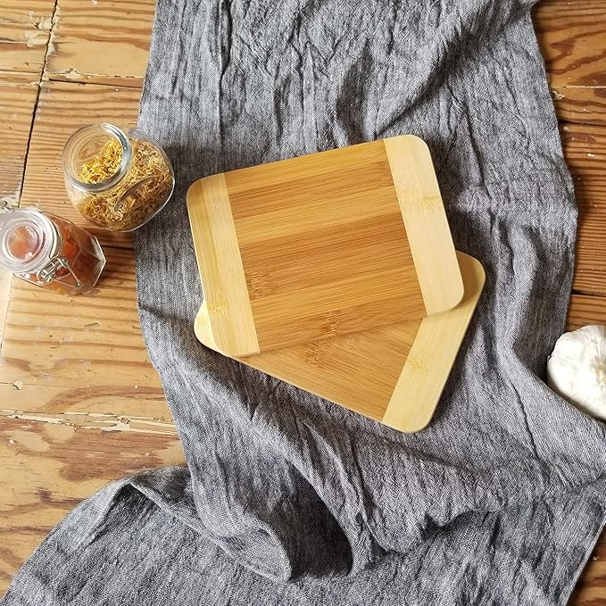 Lipper International Bamboo Wood Two-Tone Kitchen Cutting and Serving Board, Small, 7 3/4" x 6" x 1/4", Set of 2