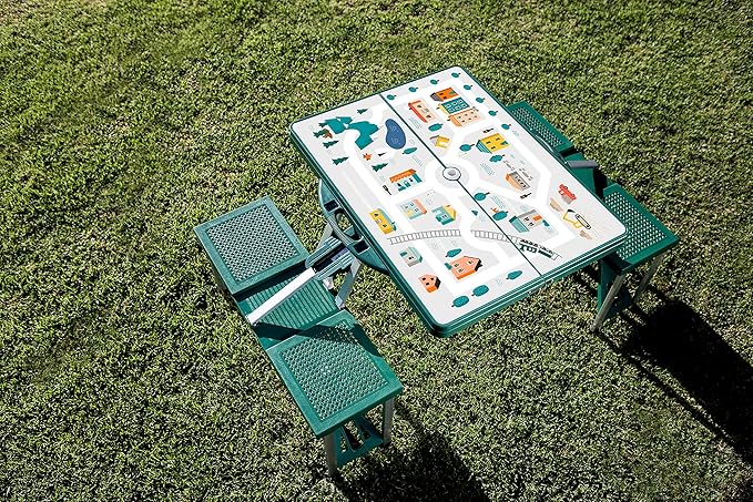 Picnic TIME Portable Folding Picnic Table with Seats for 4, Collapsible Aluminum Table with Benches & Umbrella Hole, Lightweight Foldable Table for Camping, Travel, Backyard, Tailgating | with Umbrella Hole