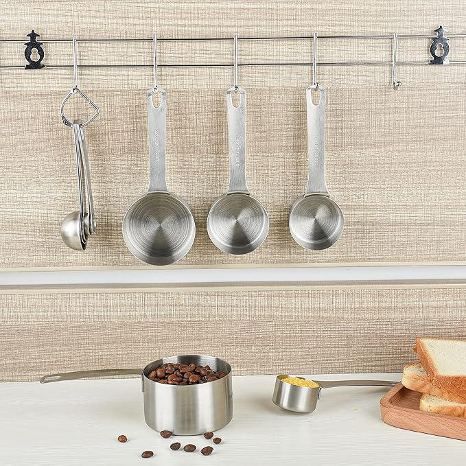 Measuring Cups Set 5, 18/8 (304) Stainless Steel Measuring Cups Set for Baking & Kitchen, Dry & Liquid Metric & US Measure Cup with 1/8 Cup & 1/3 Cups